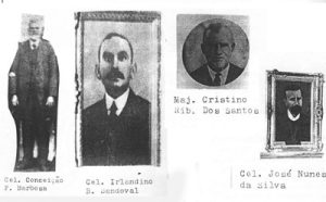 Foto dos vereadores da Câmara Municipal na Legislatura 1917/1920. (1) Cel. Conceição Francisco Barbosa, (2) Cel. Irlandino Barbosa Sandoval, (3) Major Cristino Ribeiro dos Santos e (4) Cel. José Nunes da Silva
