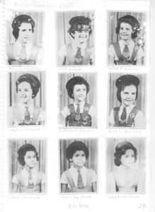 Foto de 1960, de alunas do Curso de Aplicação, que era uma extensão do Instituto de Educação “Capitão Antônio Justino Falleiros”. (1) Águida Galdiano, (2) Ana Maria Soares Abadalla, (3) Maria T. Liporaci, (4) Anália de Matos Barbosa, (5) Maria Ruth Rodrigues, (6) Rita de Cássia Bonadio, (7) Irani de Souza, (8) Dulce Aparecida Souza, (9) Edna L. da Silva<br>